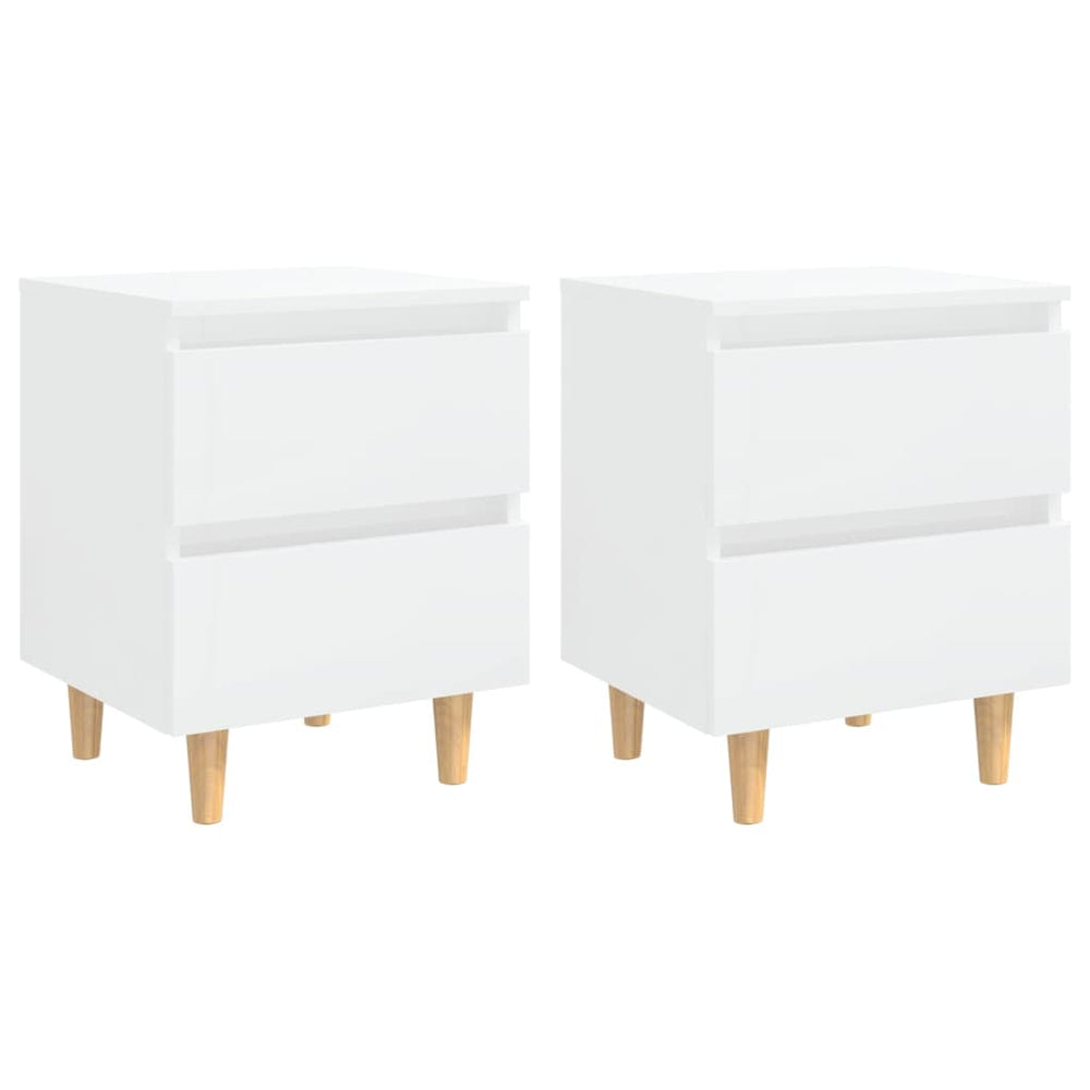 Nachtkastjes 2 st met houten poten 40x35x50 cm hoogglans wit MeubelReus