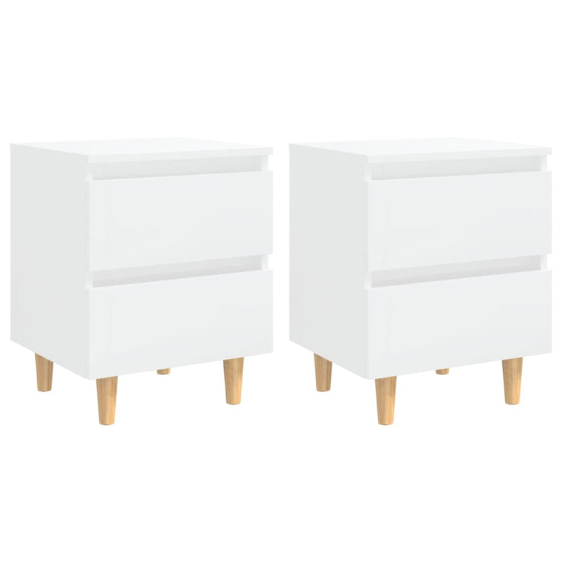 Nachtkastjes 2 st met houten poten 40x35x50 cm hoogglans wit MeubelReus