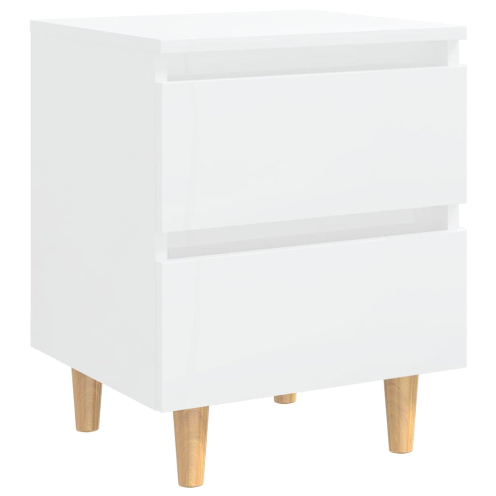 Nachtkastjes 2 st met houten poten 40x35x50 cm hoogglans wit MeubelReus