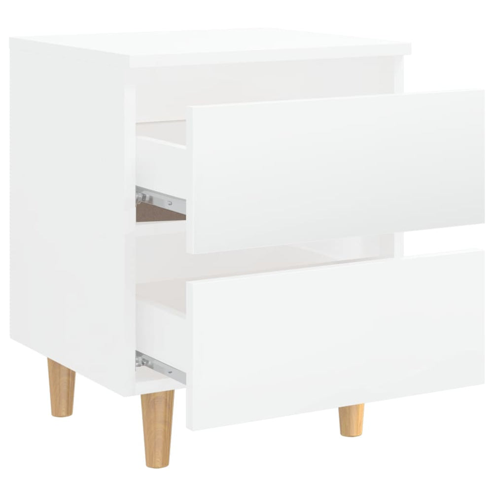Nachtkastjes 2 st met houten poten 40x35x50 cm hoogglans wit MeubelReus