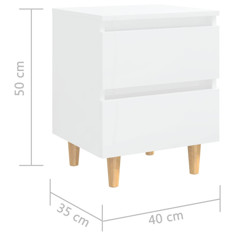 Nachtkastjes 2 st met houten poten 40x35x50 cm hoogglans wit MeubelReus