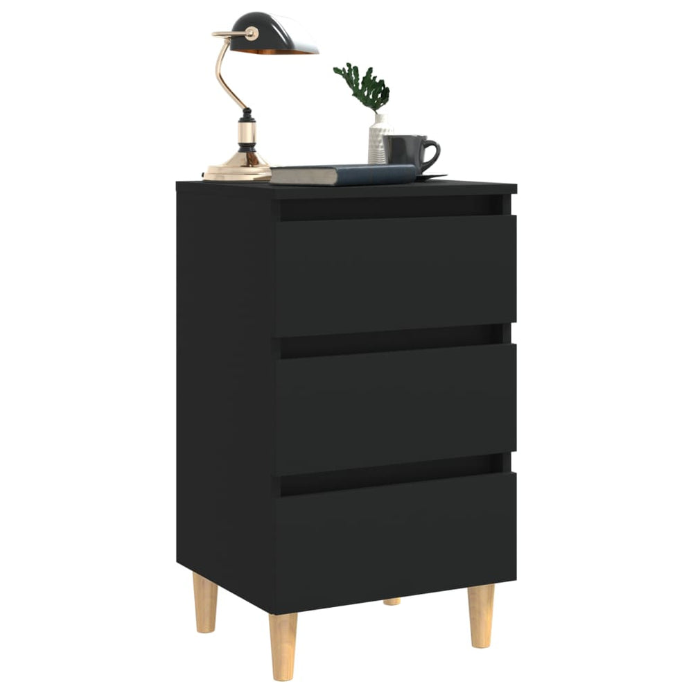 Nachtkastje met massief houten poten 40x35x69 cm zwart MeubelReus