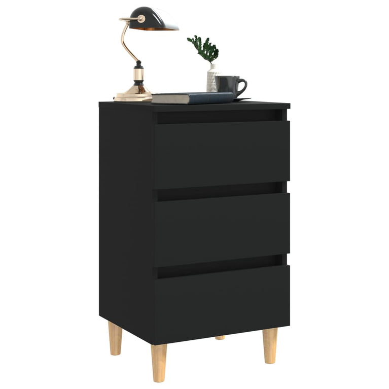 Nachtkastje met massief houten poten 40x35x69 cm zwart MeubelReus