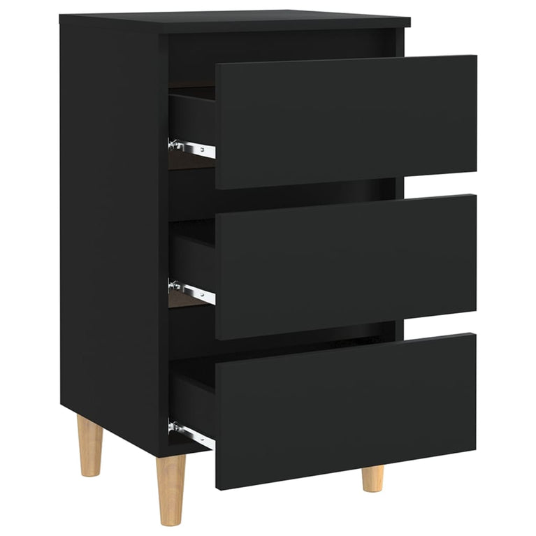 Nachtkastje met massief houten poten 40x35x69 cm zwart MeubelReus