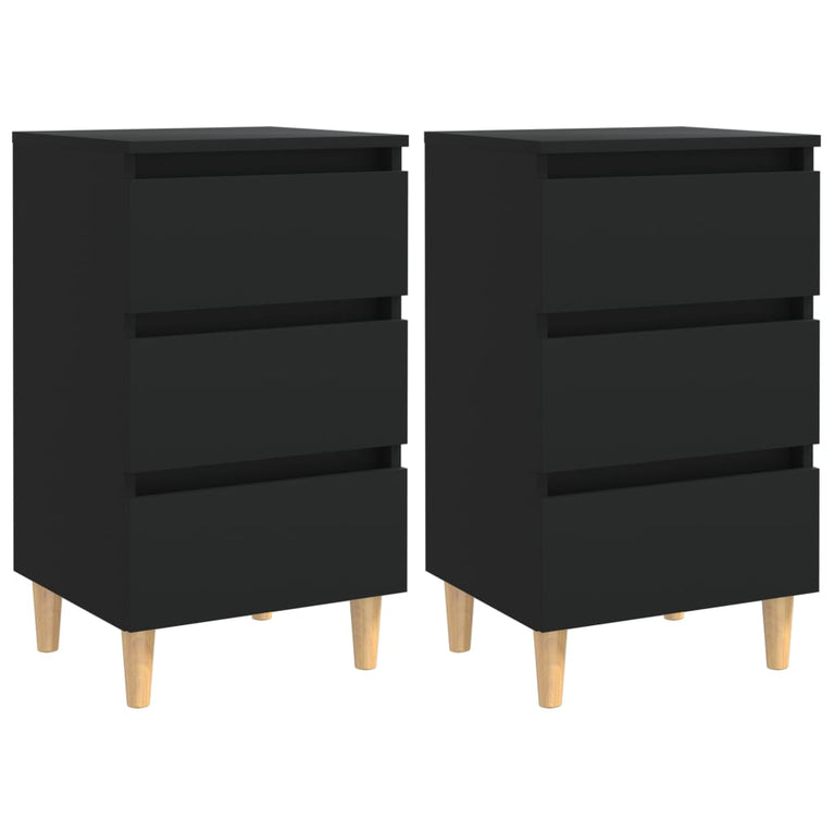 Nachtkastjes 2 st met massief houten poten 40x35x69 cm zwart MeubelReus