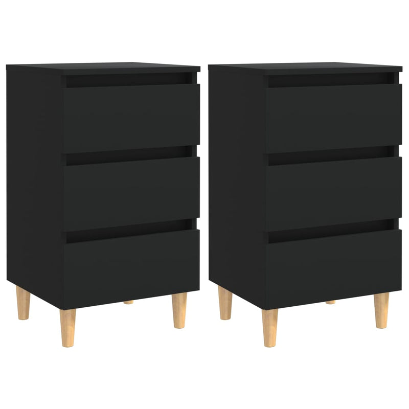 Nachtkastjes 2 st met massief houten poten 40x35x69 cm zwart MeubelReus