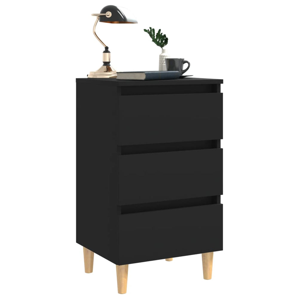 Nachtkastjes 2 st met massief houten poten 40x35x69 cm zwart MeubelReus