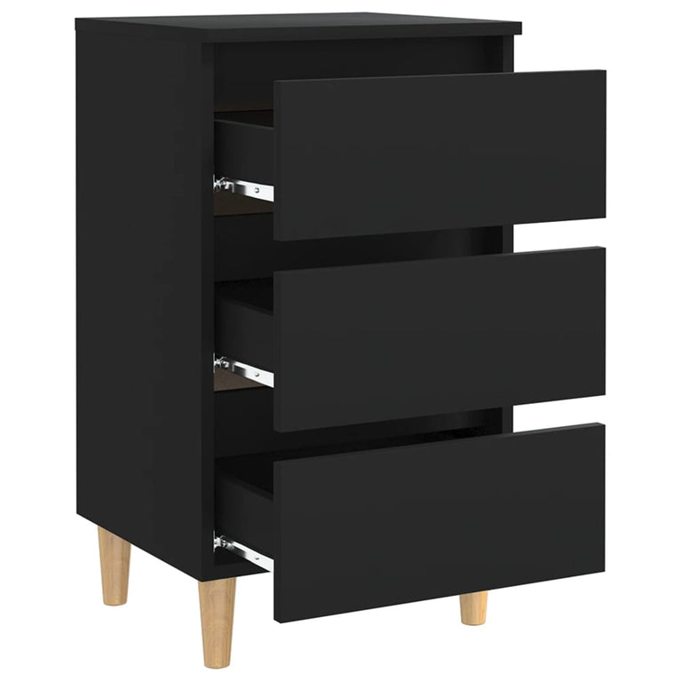 Nachtkastjes 2 st met massief houten poten 40x35x69 cm zwart MeubelReus