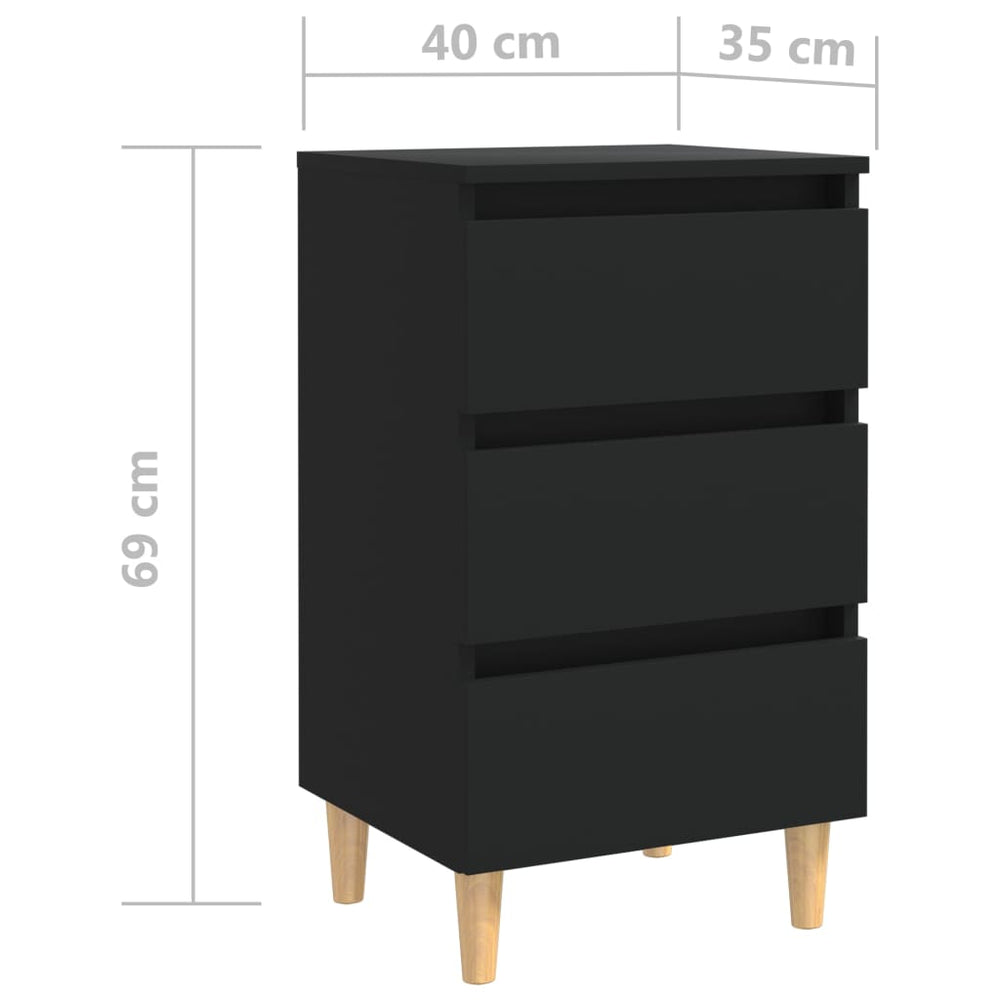 Nachtkastjes 2 st met massief houten poten 40x35x69 cm zwart MeubelReus