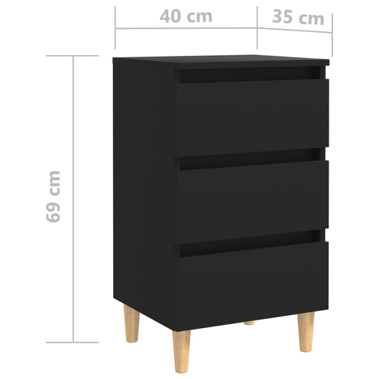 Nachtkastjes 2 st met massief houten poten 40x35x69 cm zwart MeubelReus