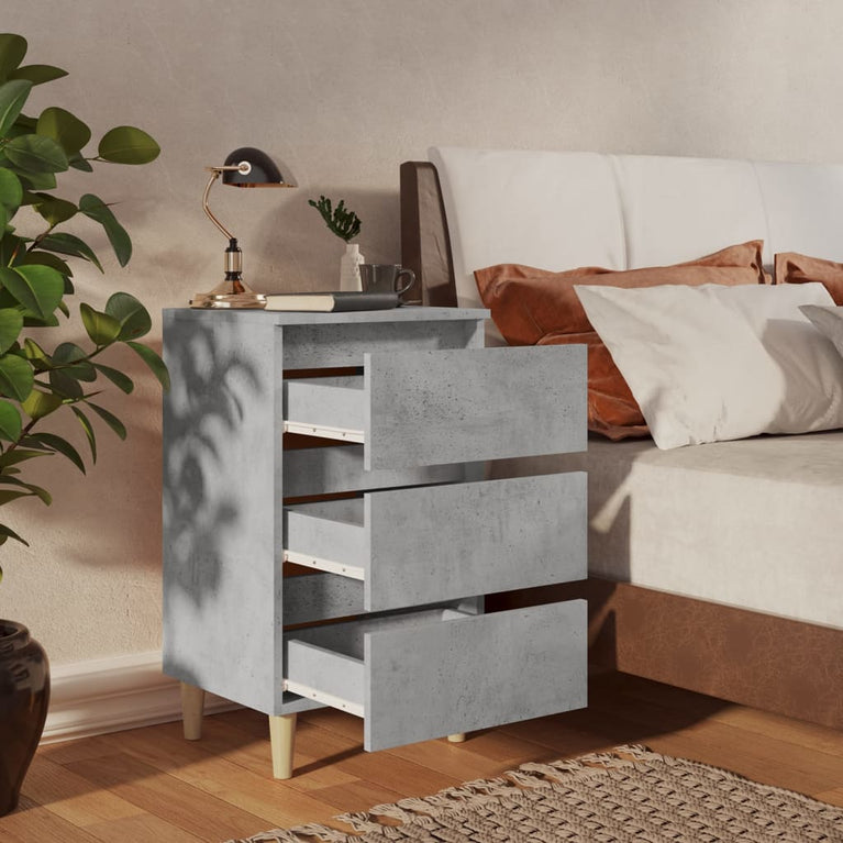 Nachtkastjes 2 st met houten poten 40x35x69 cm betongrijs