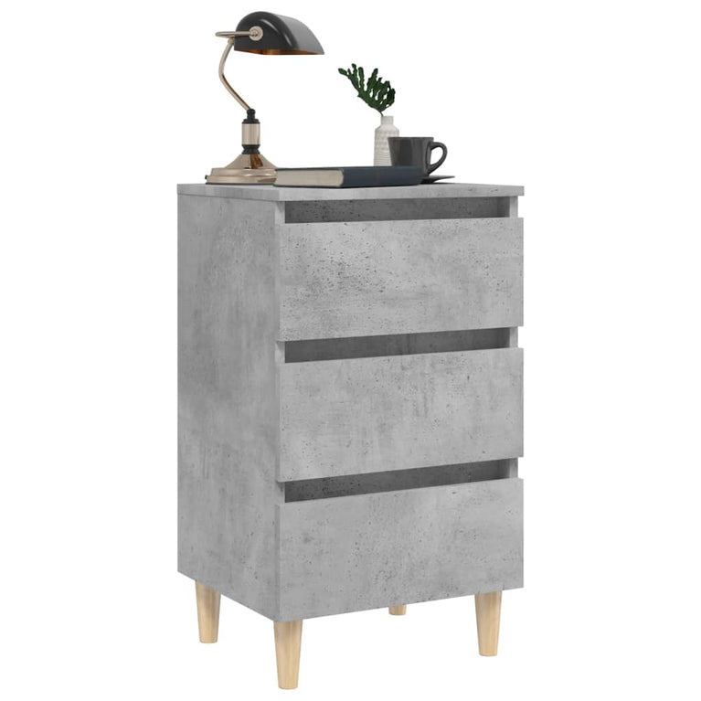 Nachtkastjes 2 st met houten poten 40x35x69 cm betongrijs