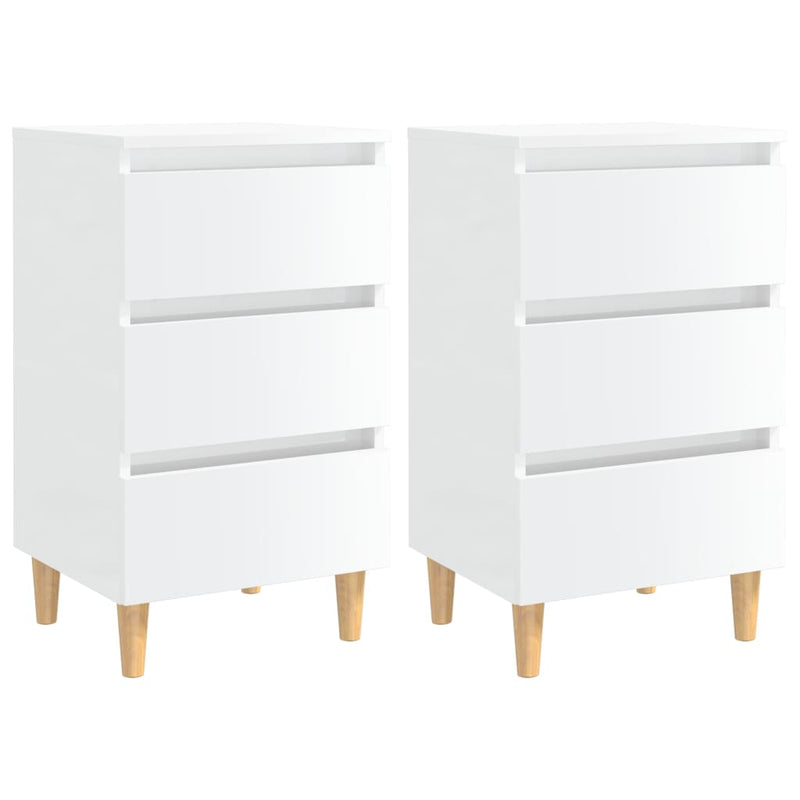 Nachtkastjes 2 st met houten poten 40x35x69 cm hoogglans wit