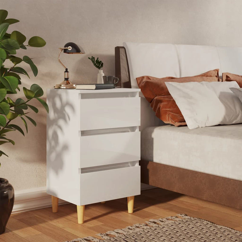 Nachtkastjes 2 st met houten poten 40x35x69 cm hoogglans wit