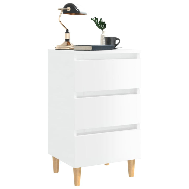 Nachtkastjes 2 st met houten poten 40x35x69 cm hoogglans wit