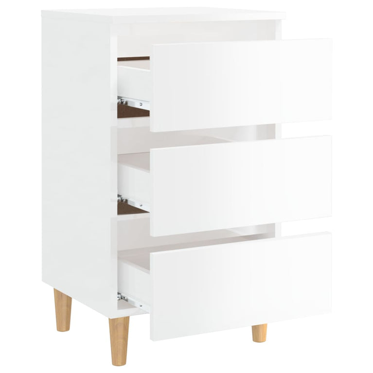 Nachtkastjes 2 st met houten poten 40x35x69 cm hoogglans wit