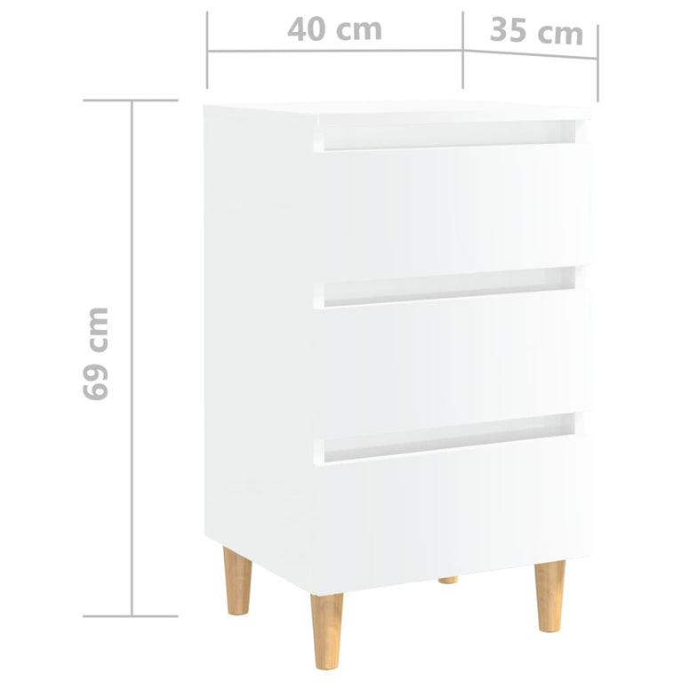 Nachtkastjes 2 st met houten poten 40x35x69 cm hoogglans wit