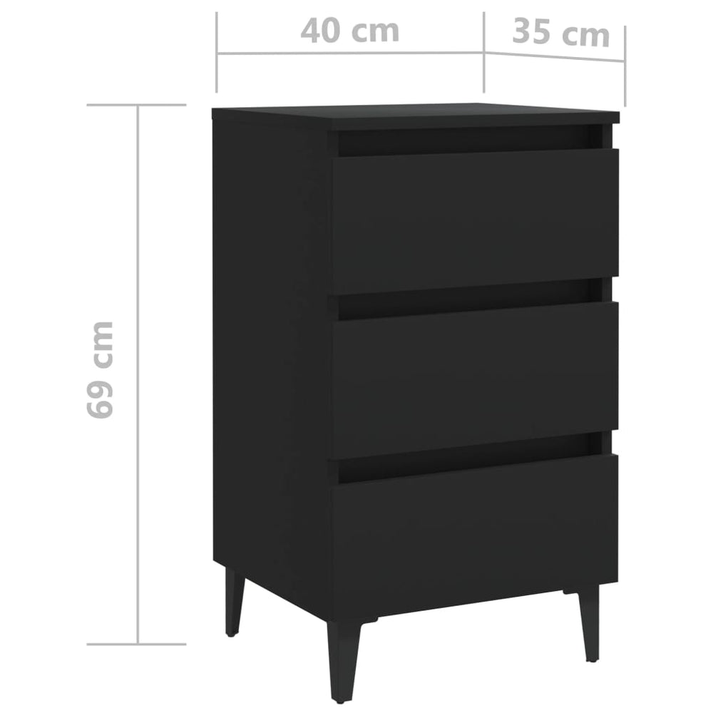 Nachtkastje met metalen poten 40x35x69 cm zwart MeubelReus