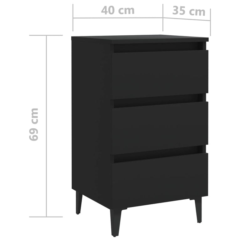 Nachtkastje met metalen poten 40x35x69 cm zwart MeubelReus