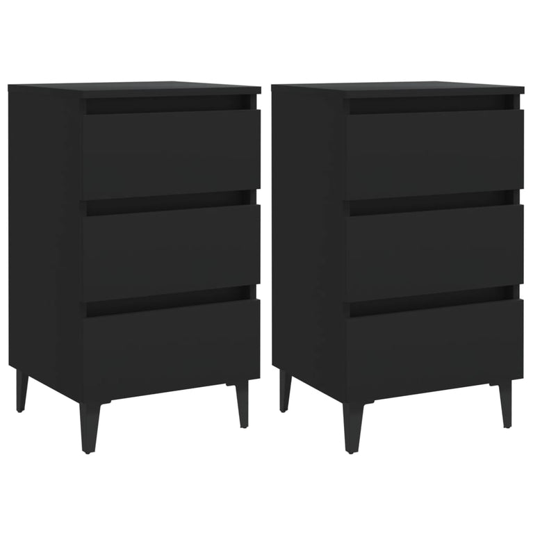 Nachtkastjes 2 st met metalen poten 40x35x69 cm zwart MeubelReus