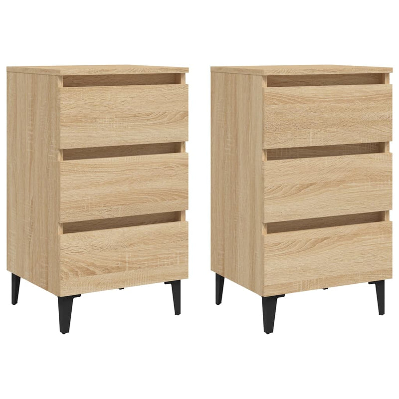 Nachtkastjes 2 st met metalen poten 40x35x69 cm sonoma eiken MeubelReus