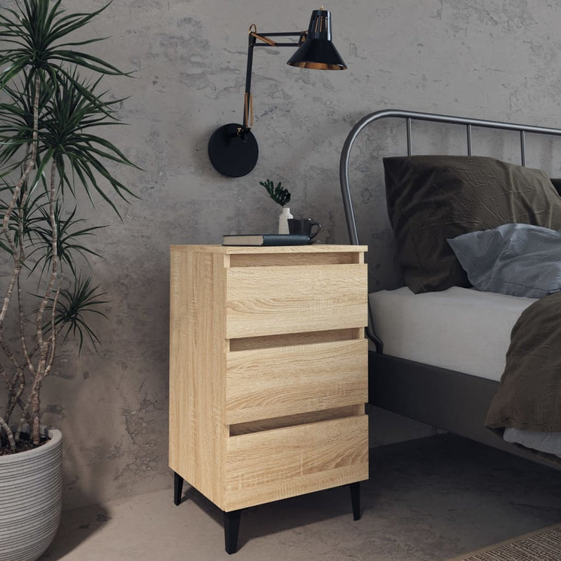Nachtkastjes 2 st met metalen poten 40x35x69 cm sonoma eiken MeubelReus