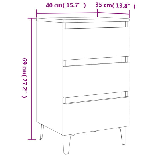 Nachtkastjes 2 st met metalen poten 40x35x69 cm betongrijs MeubelReus