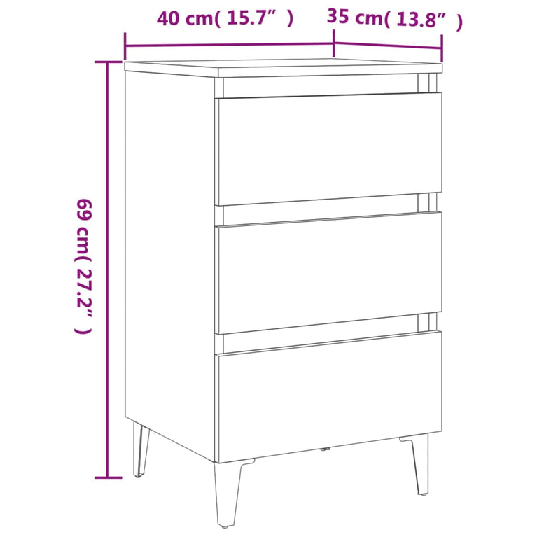 Nachtkastjes 2 st met metalen poten 40x35x69 cm betongrijs MeubelReus