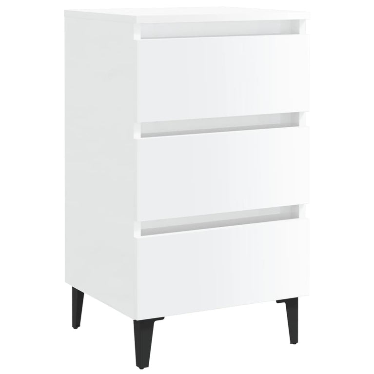 Nachtkastje met metalen poten 40x35x69 cm hoogglans wit MeubelReus