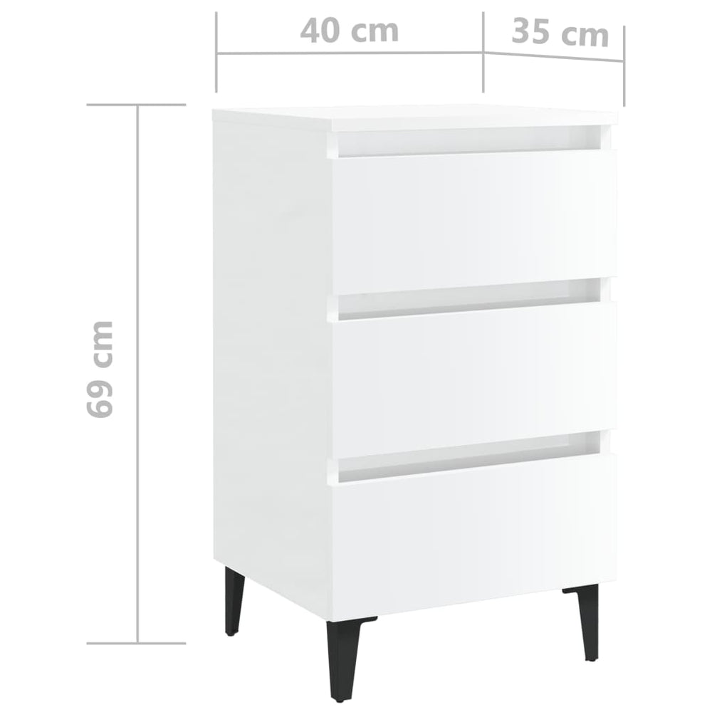 Nachtkastje met metalen poten 40x35x69 cm hoogglans wit MeubelReus