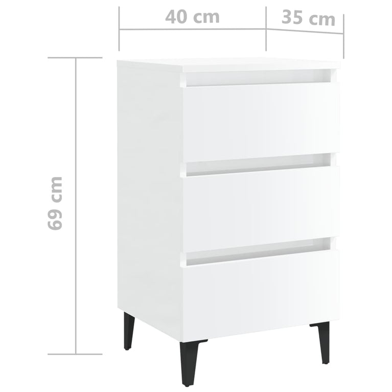 Nachtkastje met metalen poten 40x35x69 cm hoogglans wit MeubelReus