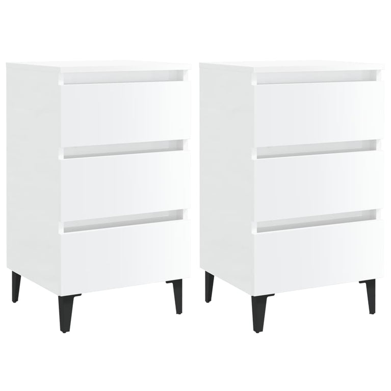 Nachtkastjes 2 st met metalen poten 40x35x69 cm hoogglans wit MeubelReus