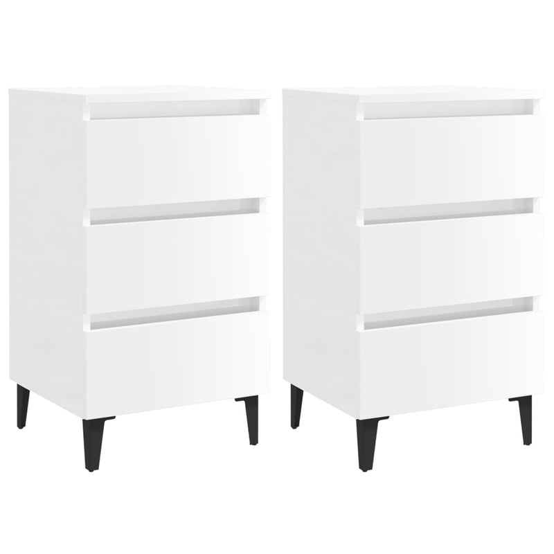 Nachtkastjes 2 st met metalen poten 40x35x69 cm hoogglans wit MeubelReus