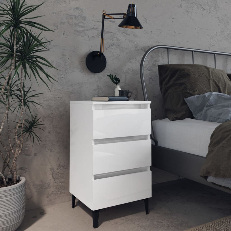 Nachtkastjes 2 st met metalen poten 40x35x69 cm hoogglans wit MeubelReus
