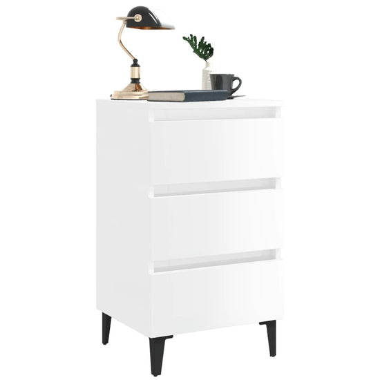 Nachtkastjes 2 st met metalen poten 40x35x69 cm hoogglans wit MeubelReus