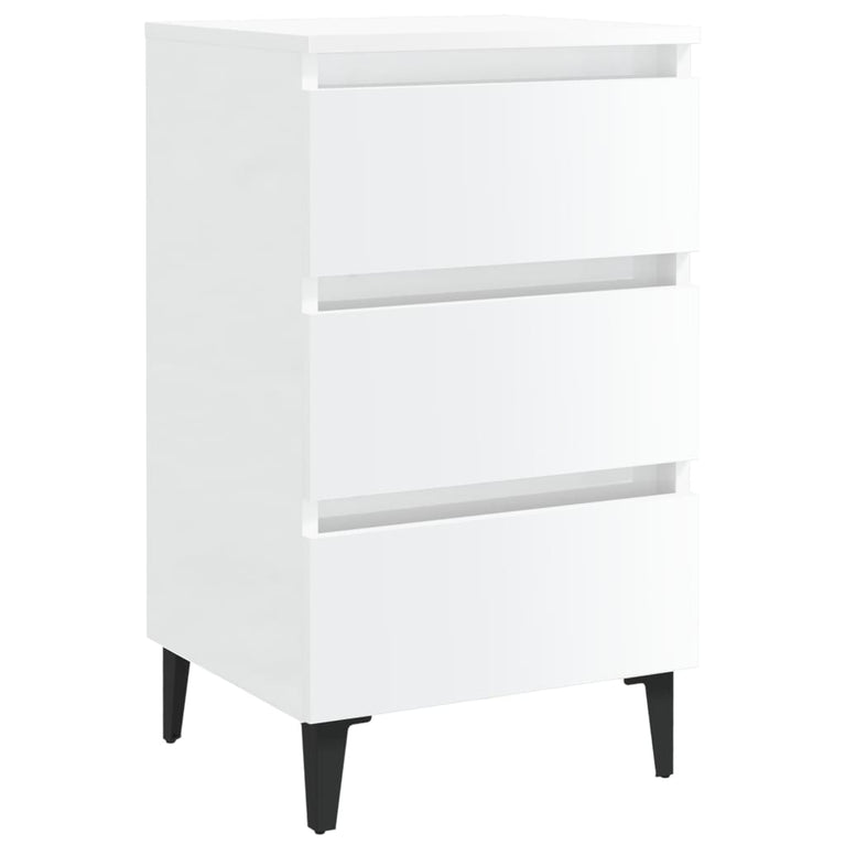 Nachtkastjes 2 st met metalen poten 40x35x69 cm hoogglans wit MeubelReus