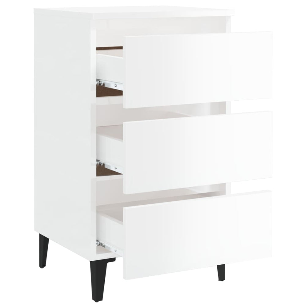 Nachtkastjes 2 st met metalen poten 40x35x69 cm hoogglans wit MeubelReus