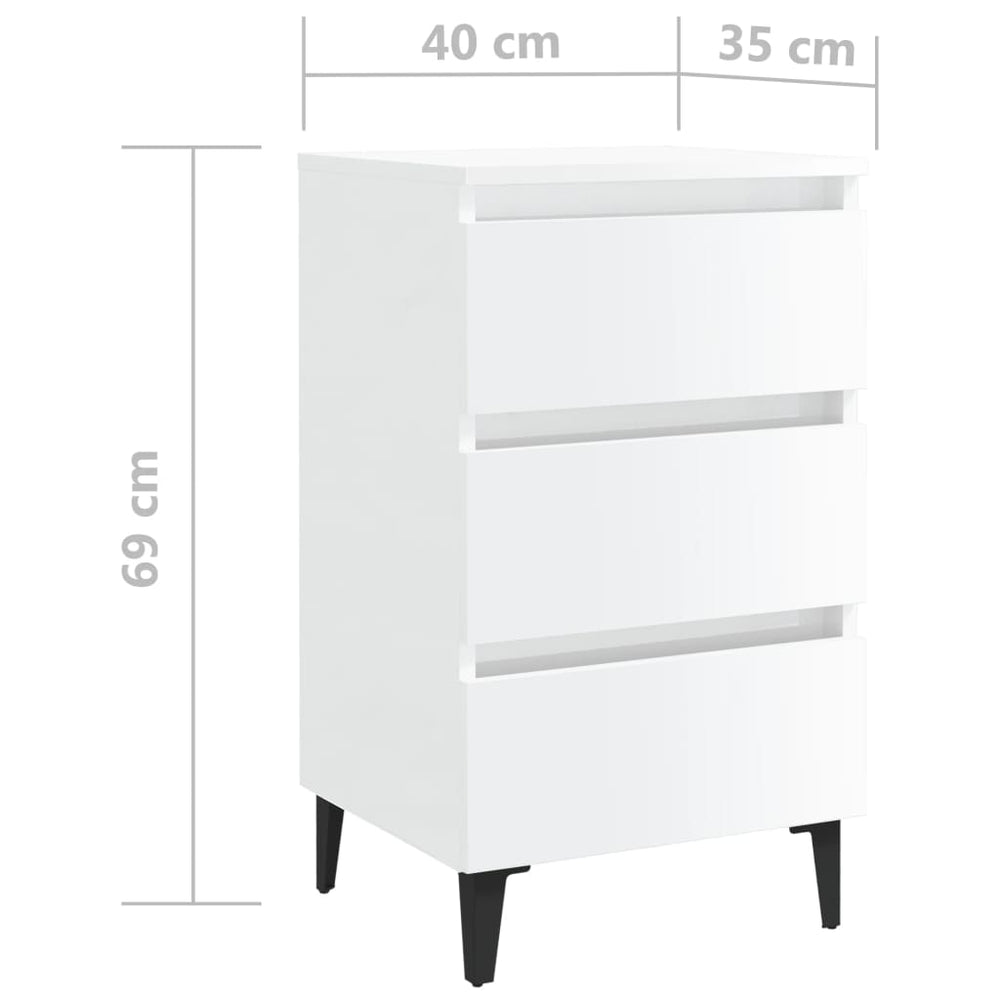 Nachtkastjes 2 st met metalen poten 40x35x69 cm hoogglans wit MeubelReus