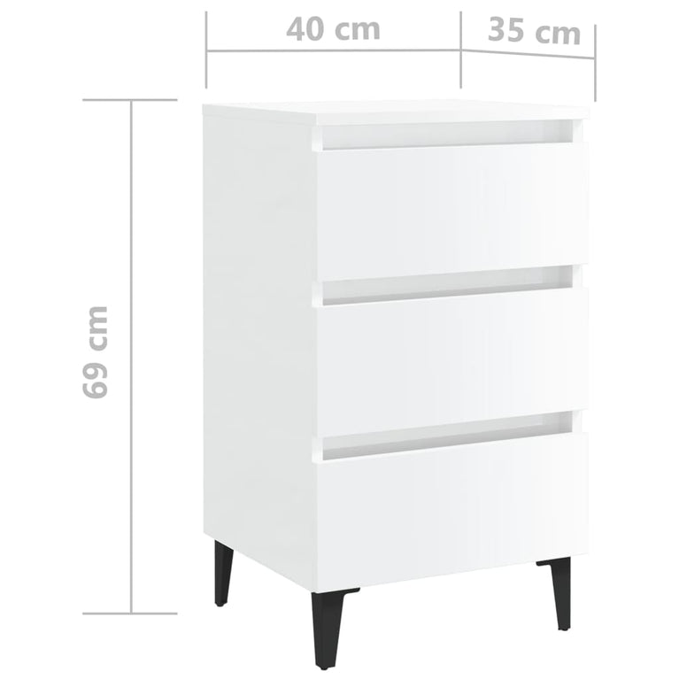 Nachtkastjes 2 st met metalen poten 40x35x69 cm hoogglans wit MeubelReus