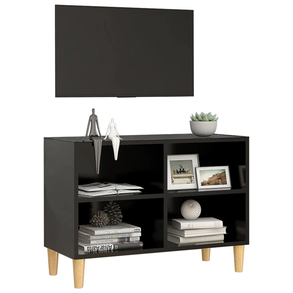 Tv-meubel met massief houten poten 69,5x30x50 cm zwart MeubelReus