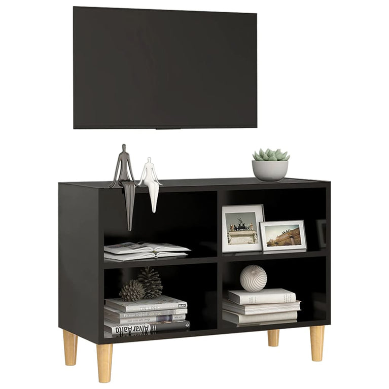 Tv-meubel met massief houten poten 69,5x30x50 cm zwart MeubelReus