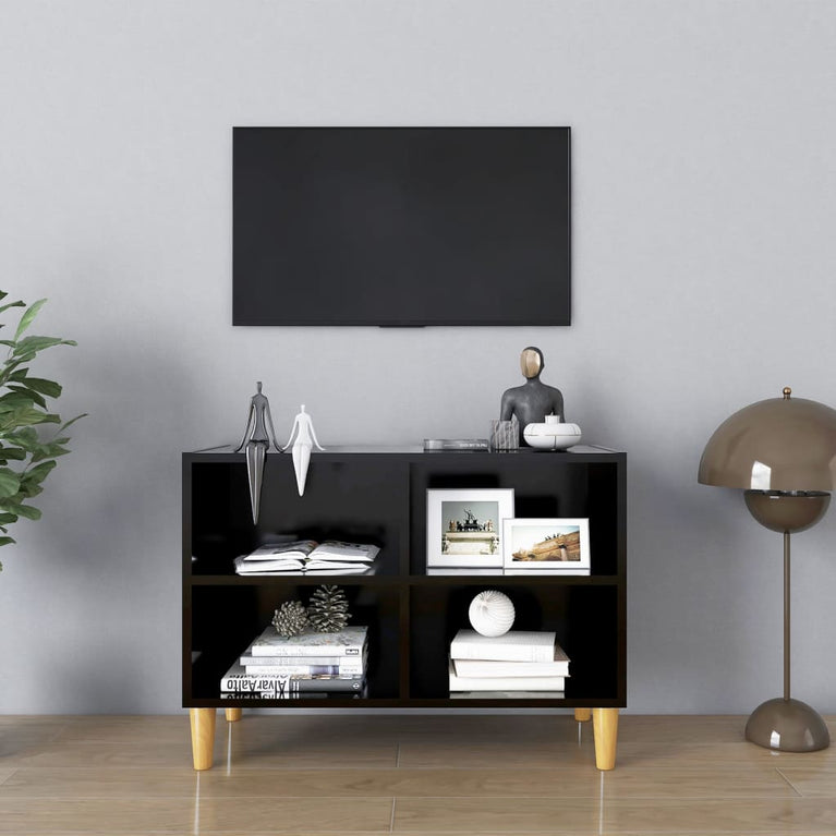 Tv-meubel met massief houten poten 69,5x30x50 cm zwart MeubelReus