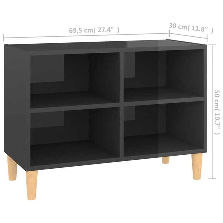 Tv-meubel met houten poten 69,5x30x50 cm hoogglans grijs MeubelReus