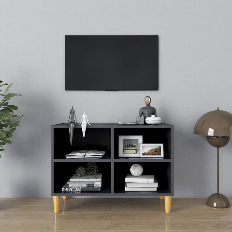 Tv-meubel met houten poten 69,5x30x50 cm hoogglans grijs MeubelReus