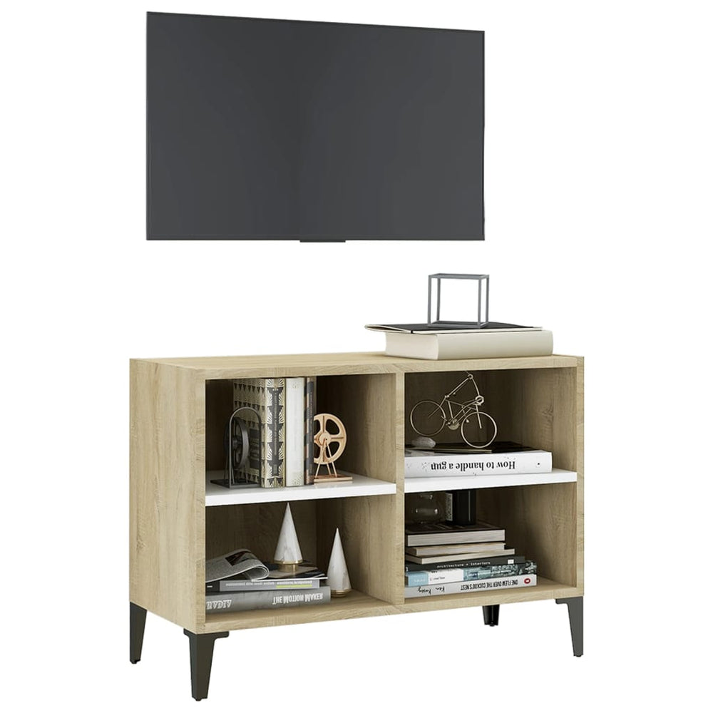 Tv-meubel met metalen poten 69,5x30x50 cm wit sonoma eikenkleur MeubelReus