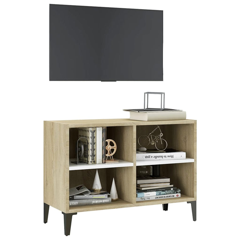 Tv-meubel met metalen poten 69,5x30x50 cm wit sonoma eikenkleur MeubelReus