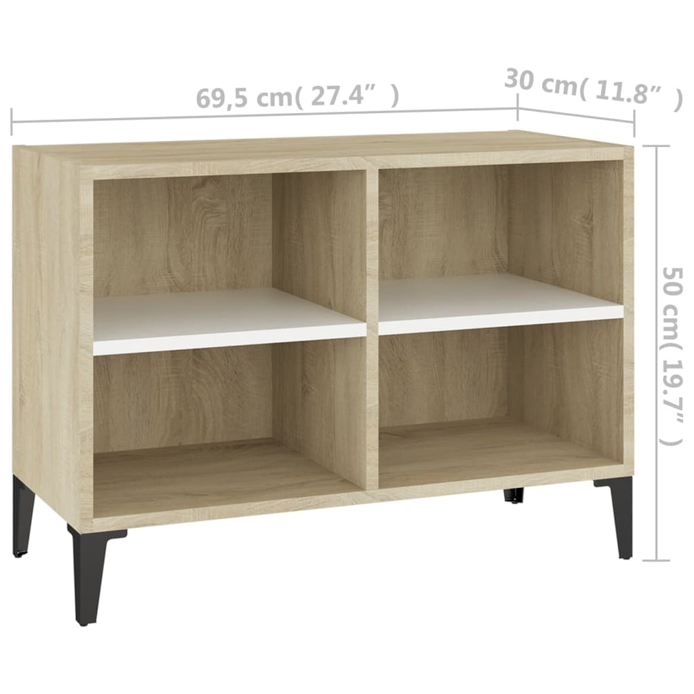 Tv-meubel met metalen poten 69,5x30x50 cm wit sonoma eikenkleur MeubelReus