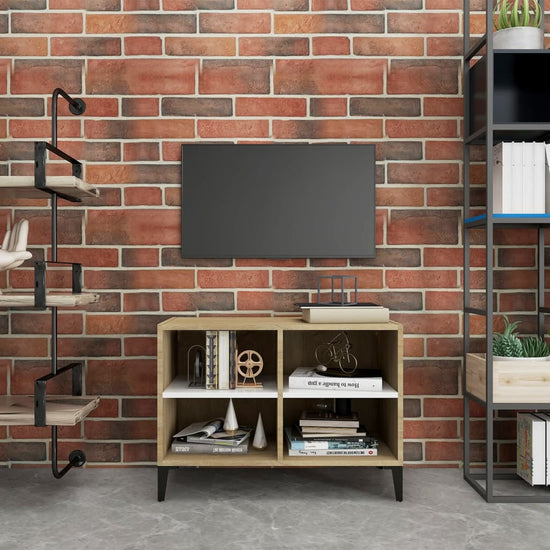 Tv-meubel met metalen poten 69,5x30x50 cm wit sonoma eikenkleur MeubelReus