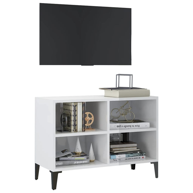 Tv-meubel met metalen poten 69,5x30x50 cm hoogglans wit
