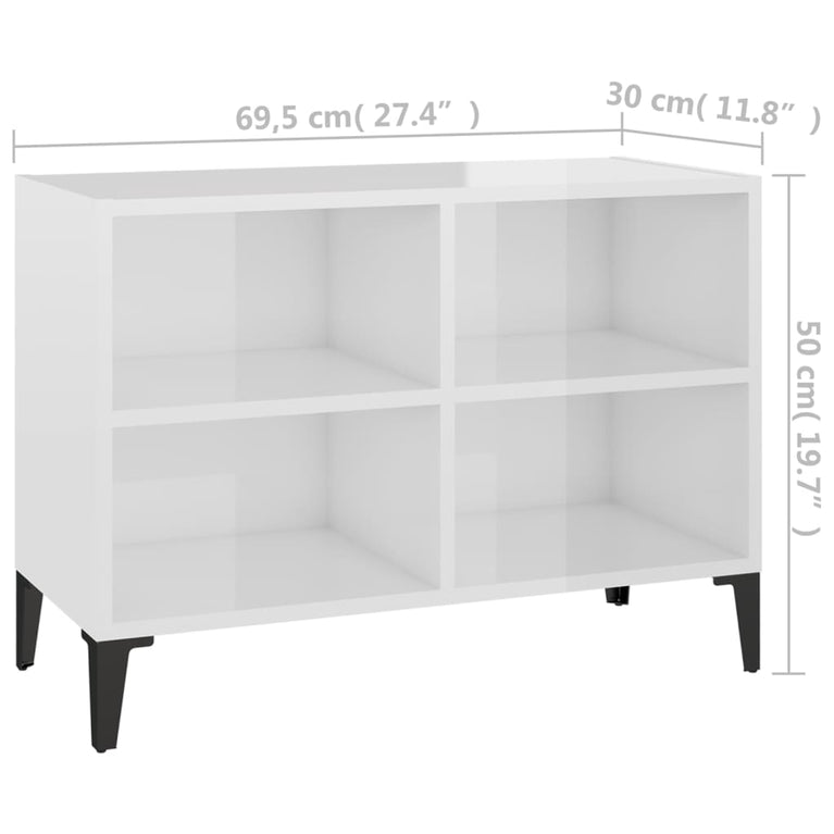 Tv-meubel met metalen poten 69,5x30x50 cm hoogglans wit